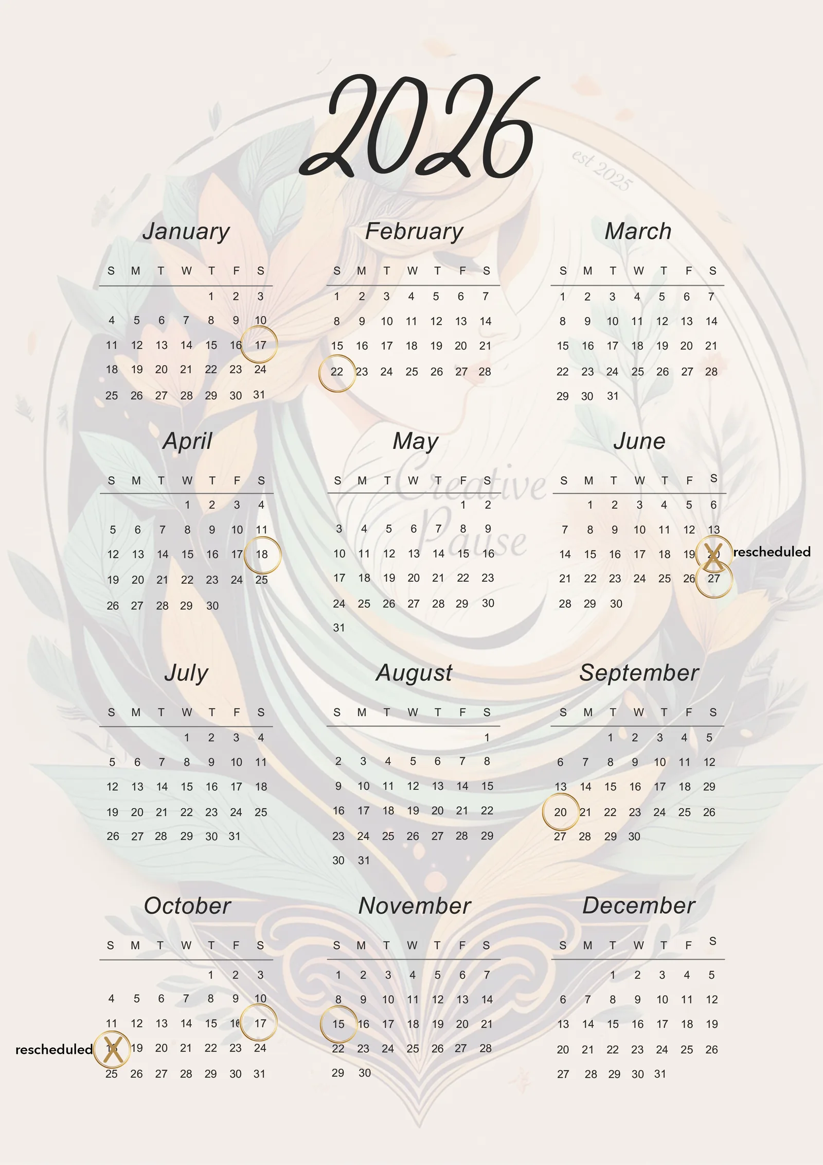Updated Calendar