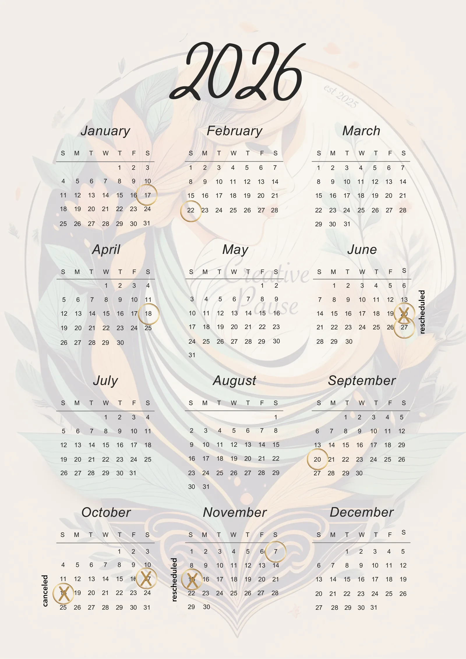 A Little Change in Our Creative Calendar
